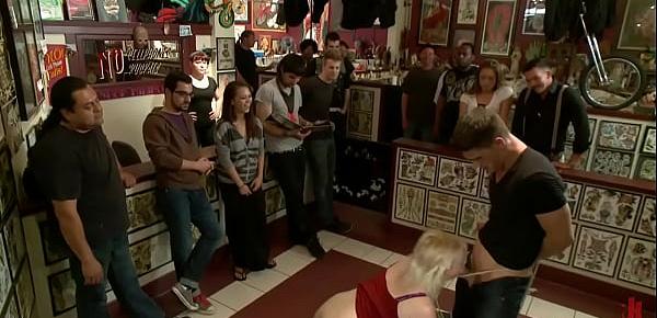  Blonde fisted in public tattoo shop